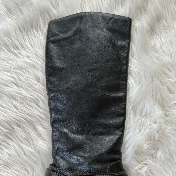 BOC Knee High Boots Leather Buckle Side Zip Block Heeled Tall, Black - Picture 3 of 8